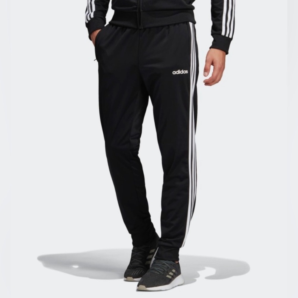 Adidas Tapered 3 Stripes Black & White Pants
